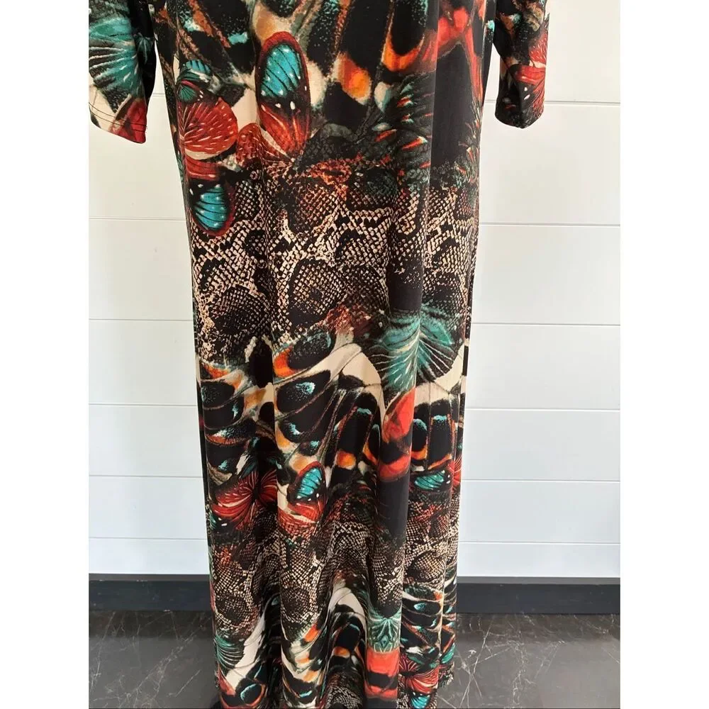 Attitudes Renee Butterfly Snake Jersey Elbow Sleeve Maxi Dress New  Sz XL - Picture 3 of 10
